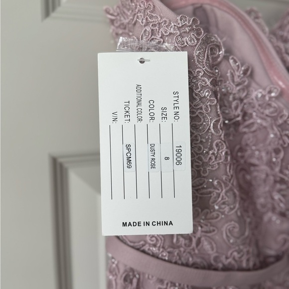 Flair New York Dusty Pink Embroidered Lace Prom Gown With Straps Size 8 NEW - Picture 9 of 15